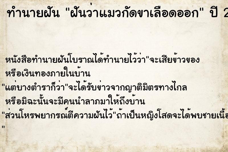 ทำนายฝัน ฝันว่าแมวกัดขาเลือดออก ทำนายฝัน ฝันว่าแมวกัดขาเลือดออก