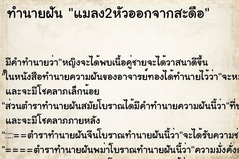 ทำนายฝัน แมลง2หัวออกจากสะดือ ทำนายฝัน แมลง2หัวออกจากสะดือ