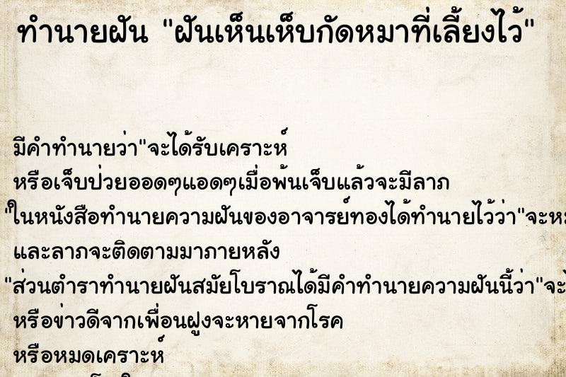 ทำนายฝันฝันเห็นเห็บกัดหมาที่เลี้ยงไว้ ทำนายฝันทำนายฝันฝันเห็นเห็บกัดหมาที่เลี้ยงไว้