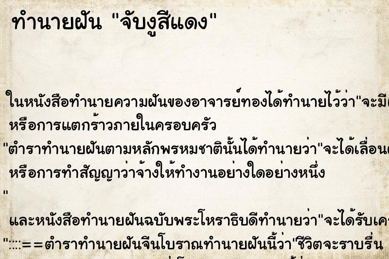 ทำนายฝัน จับงูสีแดง ทำนายฝัน จับงูสีแดง
