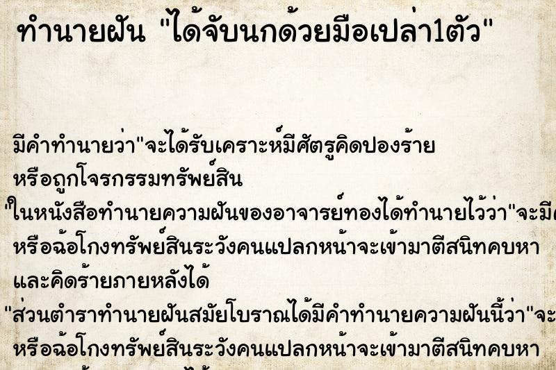 ทำนายฝัน ได้จับนกด้วยมือเปล่า1ตัว