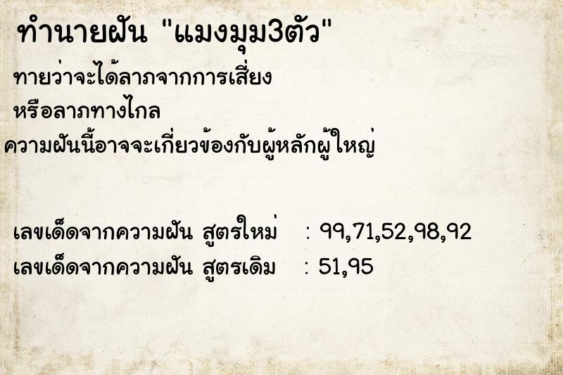 ทำนายฝัน แมงมุม3ตัว ตำราโบราณ แม่นที่สุดในโลก