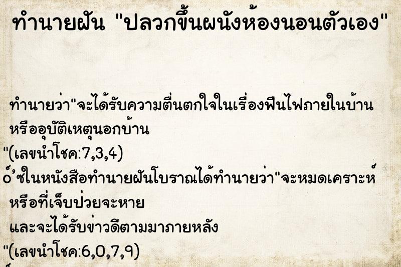 ทำนายฝัน ปลวกขึ้นผนังห้องนอนตัวเอง ทำนายฝัน ปลวกขึ้นผนังห้องนอนตัวเอง