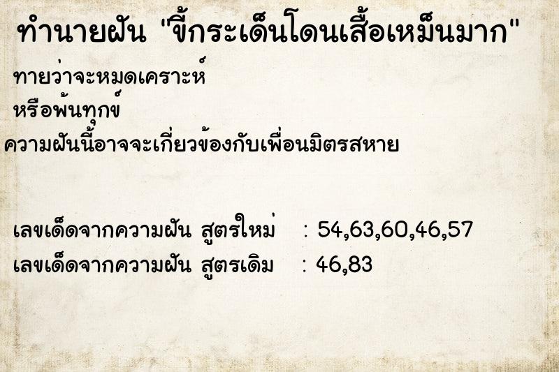 ทำนายฝันทำนายฝันขี้กระเด็นโดนเสื้อเหม็นมาก