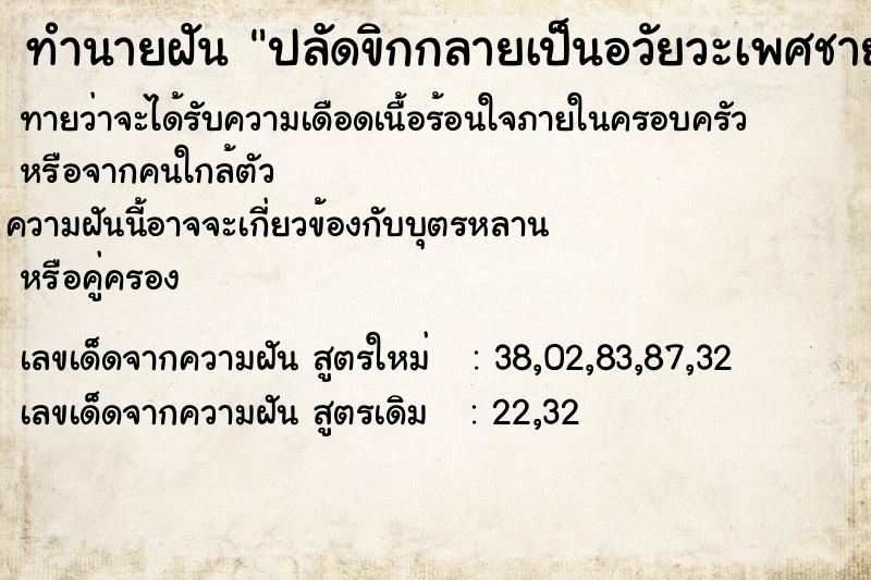 ทำนายฝัน ปลัดขิกกลายเป็นอวัยวะเพศชาย ทำนายฝัน ปลัดขิกกลายเป็นอวัยวะเพศชาย
