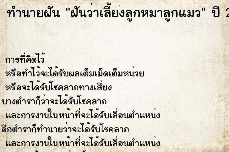 ทำนายฝัน ฝันว่าเลี้ยงลูกหมาลูกแมว
