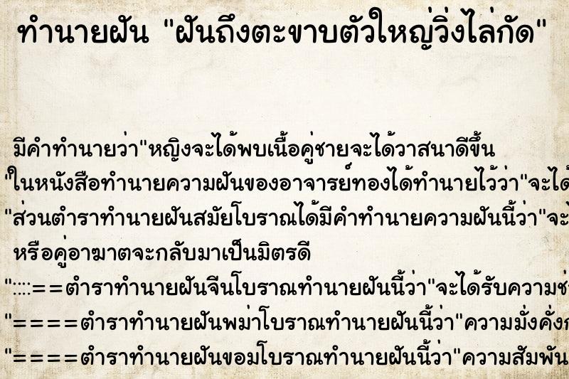 ทำนายฝัน ฝันถึงตะขาบตัวใหญ่วิ่งไล่กัด ทำนายฝัน ฝันถึงตะขาบตัวใหญ่วิ่งไล่กัด