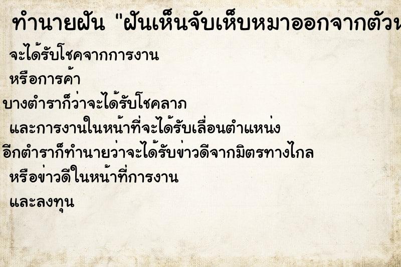 ทำนายฝันฝันเห็นจับเห็บหมาออกจากตัวหมาเพียบเลย ทำนายฝันทำนายฝันฝันเห็นจับเห็บหมาออกจากตัวหมาเพียบเลย