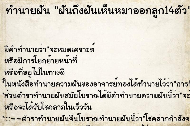 ทำนายฝันฝันถึงฝันเห็นหมาออกลูก14ตัว ทำนายฝันทำนายฝันฝันถึงฝันเห็นหมาออกลูก14ตัว