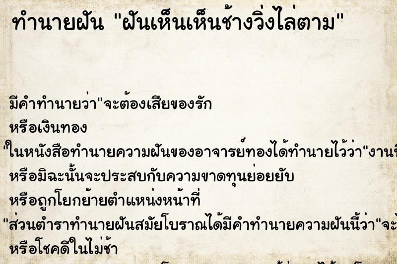 ทำนายฝัน ฝันเห็นเห็นช้างวิ่งไล่ตาม ทำนายฝัน ฝันเห็นเห็นช้างวิ่งไล่ตาม