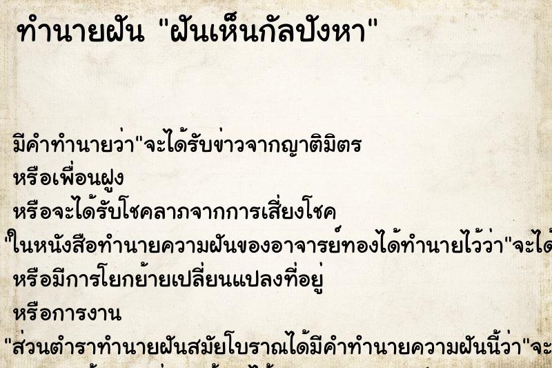 ทำนายฝัน ฝันเห็นกัลปังหา ทำนายฝัน ฝันเห็นกัลปังหา