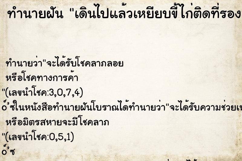 ทำนายฝันทำนายฝันเดินไปแล้วเหยียบขี้ไก่ติดที่รองเท้า