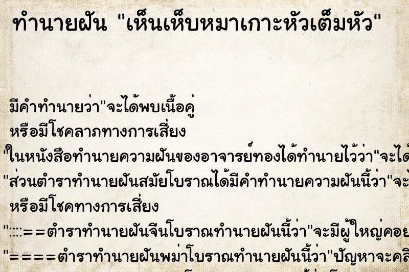 ทำนายฝัน เห็นเห็บหมาเกาะหัวเต็มหัว ทำนายฝัน เห็นเห็บหมาเกาะหัวเต็มหัว