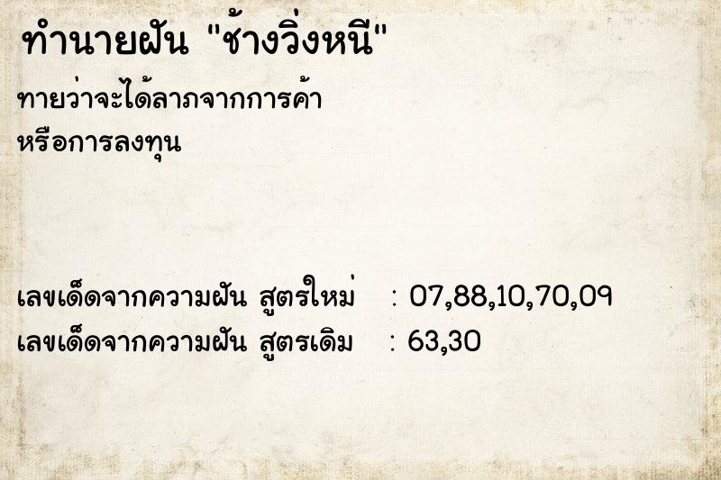 ทำนายฝัน ช้างวิ่งหนี ทำนายฝัน ช้างวิ่งหนี