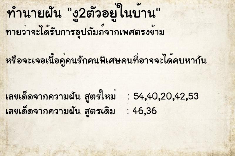 ทำนายฝัน งู2ตัวอยู่ในบ้าน