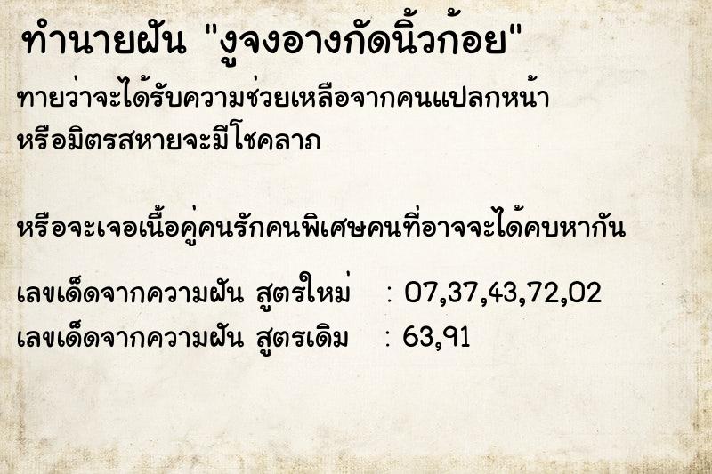 ทำนายฝันงูจงอางกัดนิ้วก้อย ทำนายฝันทำนายฝันงูจงอางกัดนิ้วก้อย