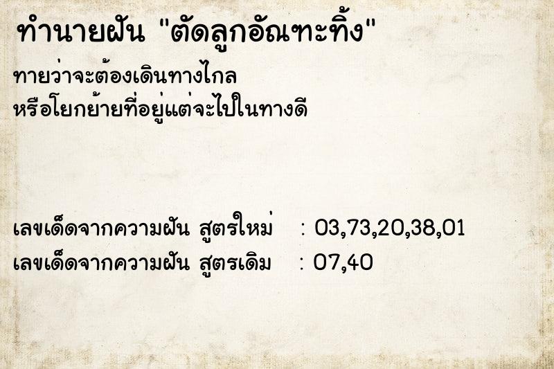 ทำนายฝันตัดลูกอัณฑะทิ้ง ทำนายฝันทำนายฝันตัดลูกอัณฑะทิ้ง