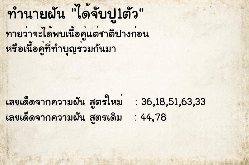 ทำนายฝันทำนายฝันได้จับปู1ตัว