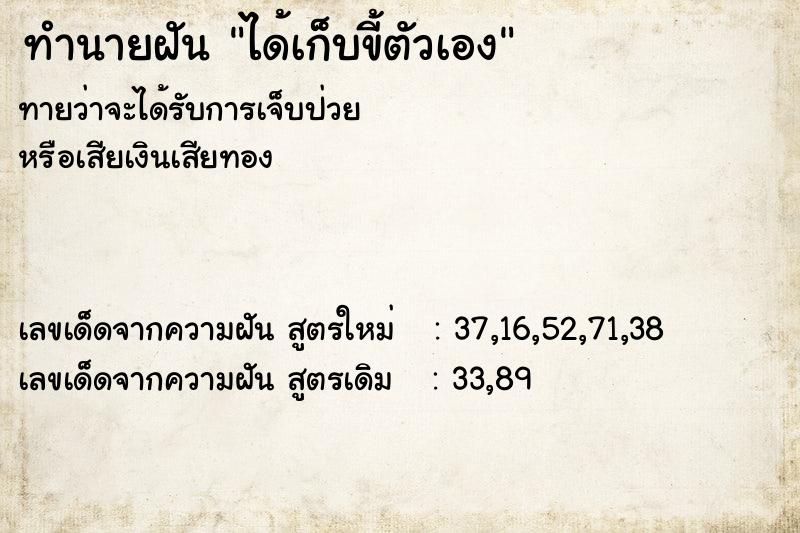 ทำนายฝัน ได้เก็บขี้ตัวเอง