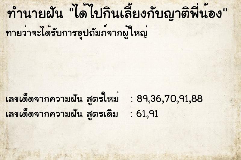 ทำนายฝันได้ไปกินเลี้ยงกับญาติพี่น้อง ทำนายฝันทำนายฝันได้ไปกินเลี้ยงกับญาติพี่น้อง