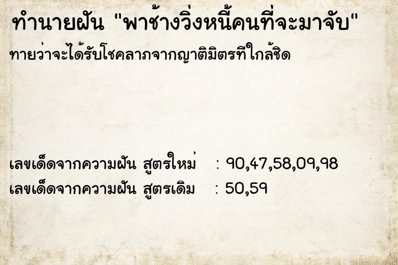 ทำนายฝันพาช้างวิ่งหนี้คนที่จะมาจับ ทำนายฝันทำนายฝันพาช้างวิ่งหนี้คนที่จะมาจับ