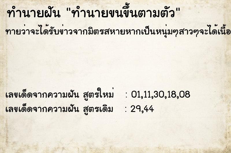 ทำนายฝันทำนายขนขึ้นตามตัว ทำนายฝันทำนายฝันทำนายขนขึ้นตามตัว