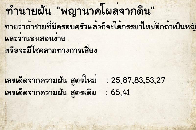 ทำนายฝันทำนายฝันพญานาคโผล่จากดิน