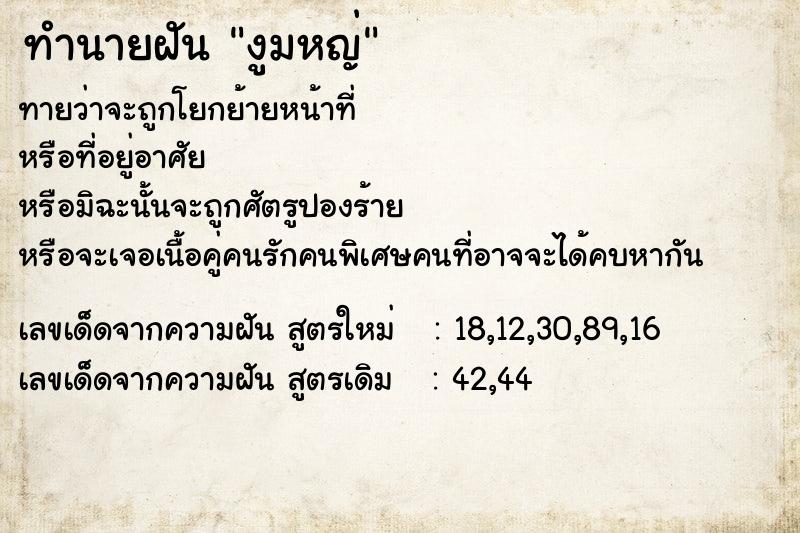 ทำนายฝันงูมหญ่ ทำนายฝันทำนายฝันงูมหญ่