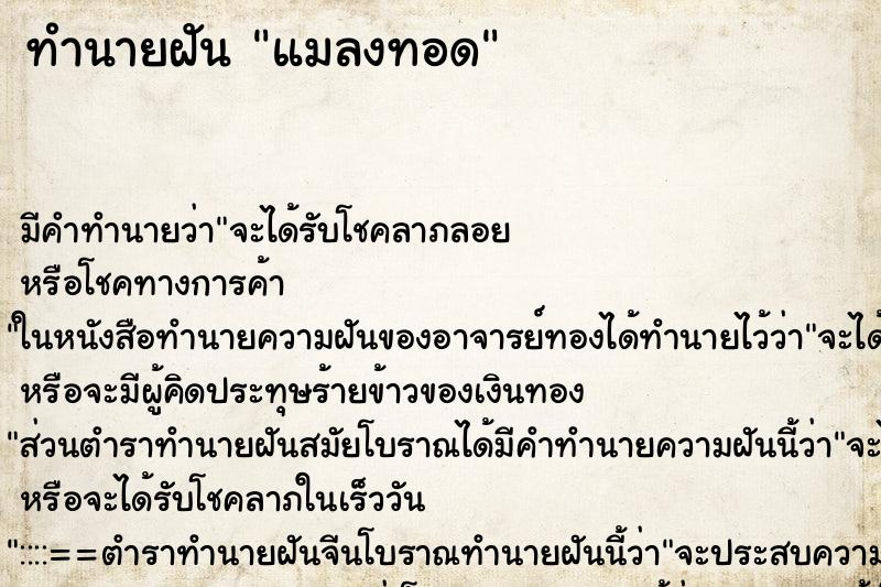 ทำนายฝัน แมลงทอด ทำนายฝัน แมลงทอด