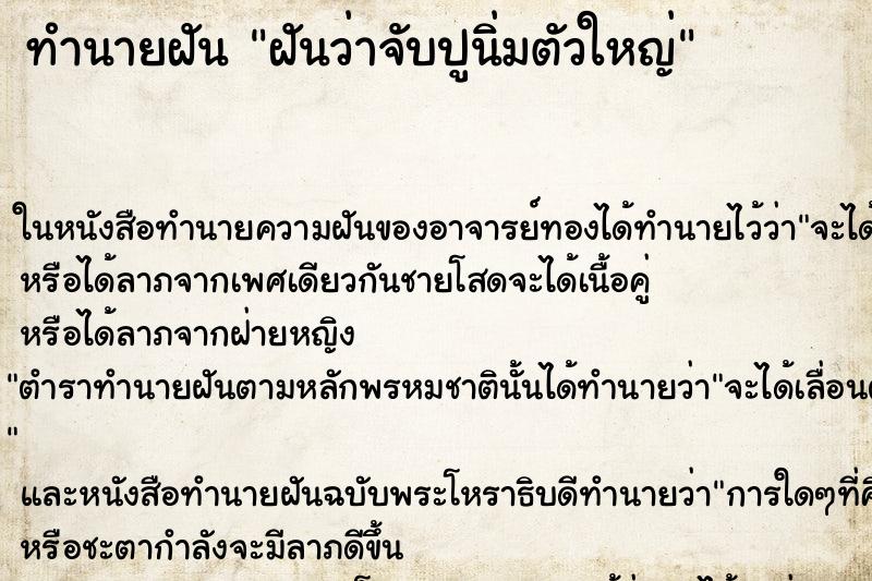 ทำนายฝันทำนายฝันฝันว่าจับปูนิ่มตัวใหญ่