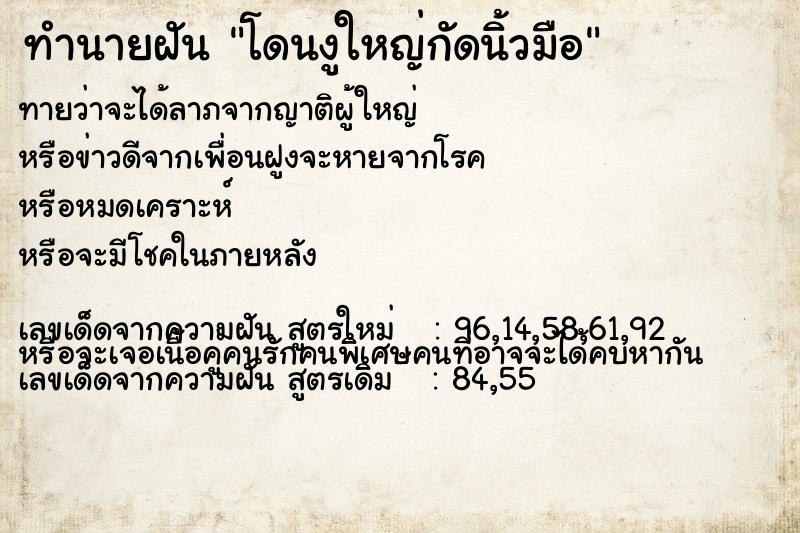 ทำนายฝันโดนงูใหญ่กัดนิ้วมือ ทำนายฝันทำนายฝันโดนงูใหญ่กัดนิ้วมือ