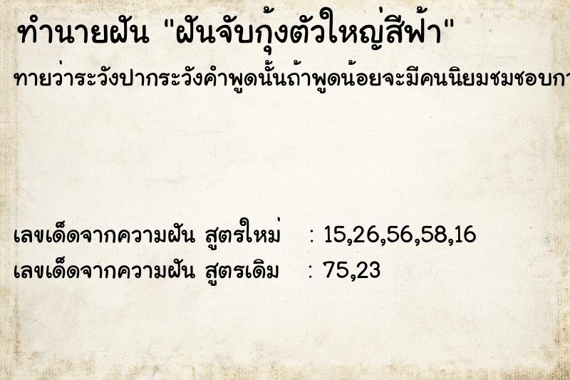 ทำนายฝันฝันจับกุ้งตัวใหญ่สีฟ้า ทำนายฝันทำนายฝันฝันจับกุ้งตัวใหญ่สีฟ้า