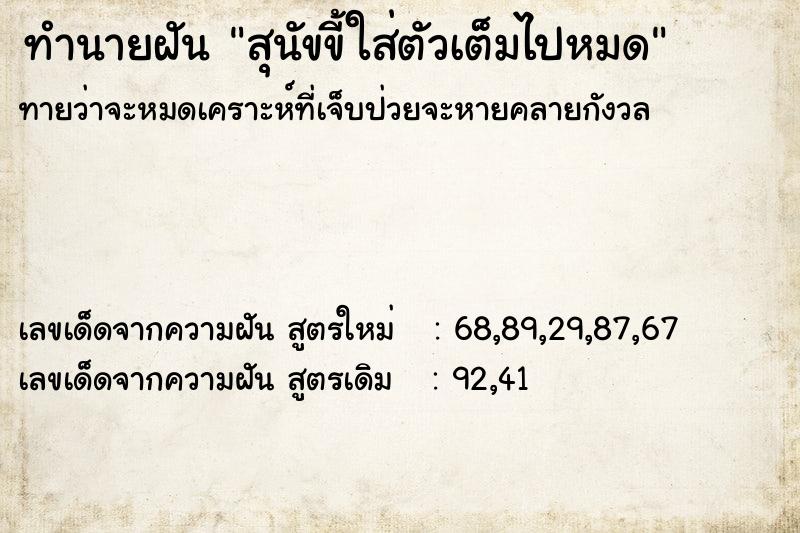 ทำนายฝันทำนายฝันสุนัขขี้ใส่ตัวเต็มไปหมด