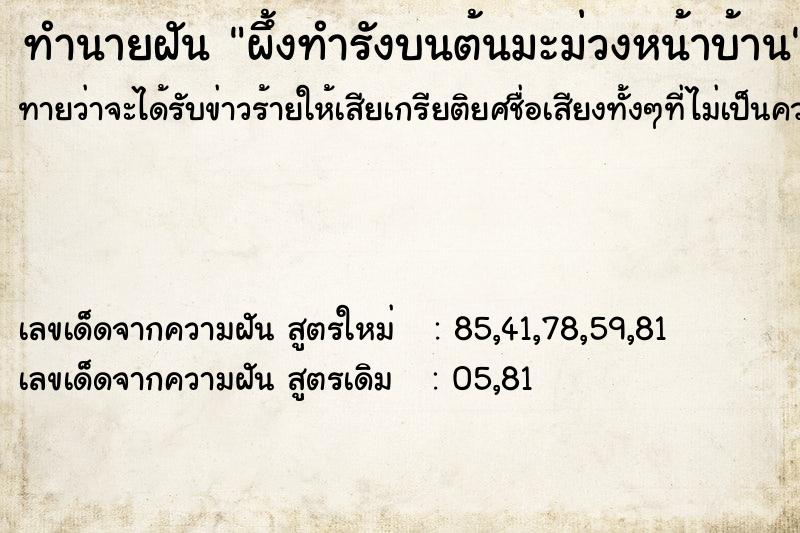 ทำนายฝันทำนายฝันผึ้งทำรังบนต้นมะม่วงหน้าบ้าน