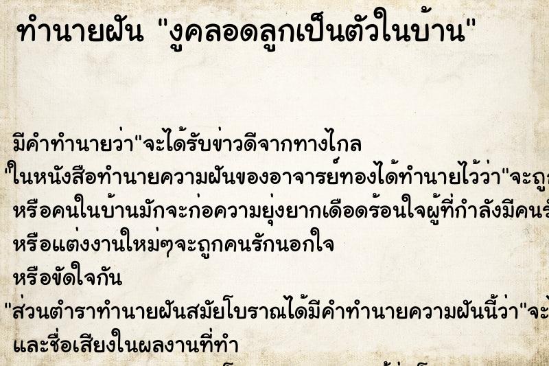 ทำนายฝัน งูคลอดลูกเป็นตัวในบ้าน ตำราโบราณ แม่นที่สุดในโลก