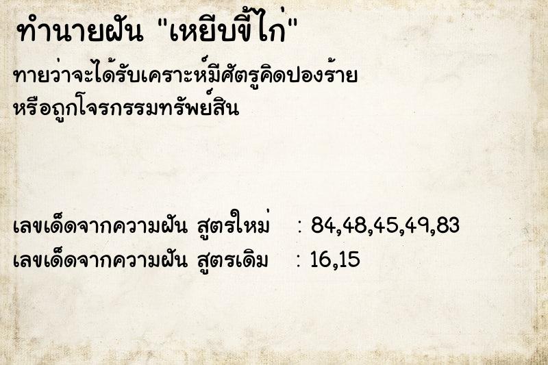 ทำนายฝัน เหยีบขี้ไก่ ทำนายฝัน เหยีบขี้ไก่