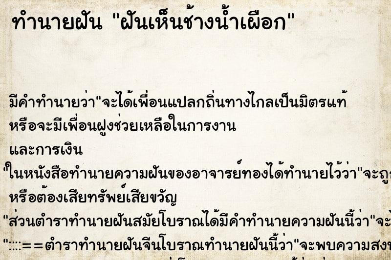 ทำนายฝันฝันเห็นช้างน้ำเผือก ทำนายฝันทำนายฝันฝันเห็นช้างน้ำเผือก