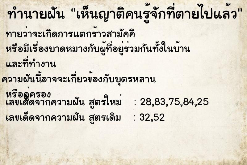 ทำนายฝันทำนายฝันเห็นญาติคนรู้จักที่ตายไปแล้ว