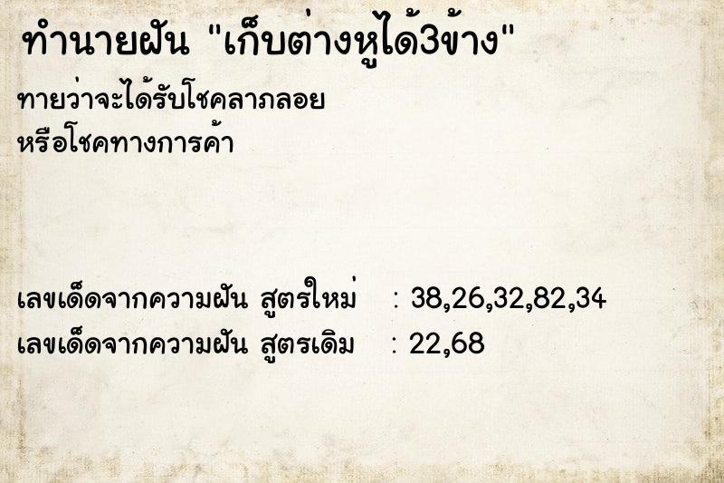 ทำนายฝันเก็บต่างหูได้3ข้าง ทำนายฝันทำนายฝันเก็บต่างหูได้3ข้าง