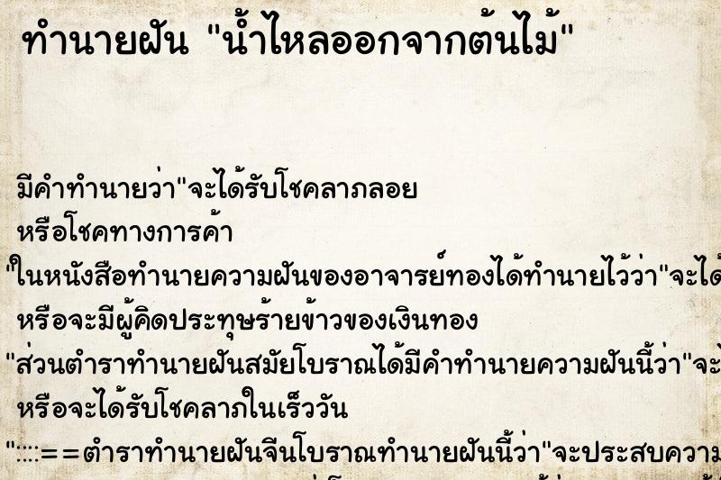 ทำนายฝัน น้ำไหลออกจากต้นไม้ ทำนายฝัน น้ำไหลออกจากต้นไม้