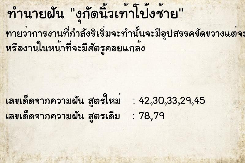 ทำนายฝันงุกัดนิ้วเท้าโป้งซ้าย ทำนายฝันทำนายฝันงุกัดนิ้วเท้าโป้งซ้าย