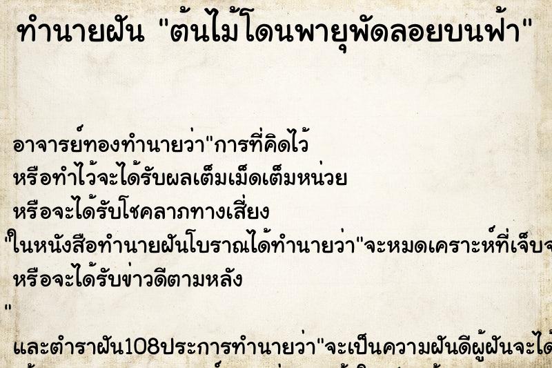 ทำนายฝันต้นไม้โดนพายุพัดลอยบนฟ้า ทำนายฝันทำนายฝันต้นไม้โดนพายุพัดลอยบนฟ้า