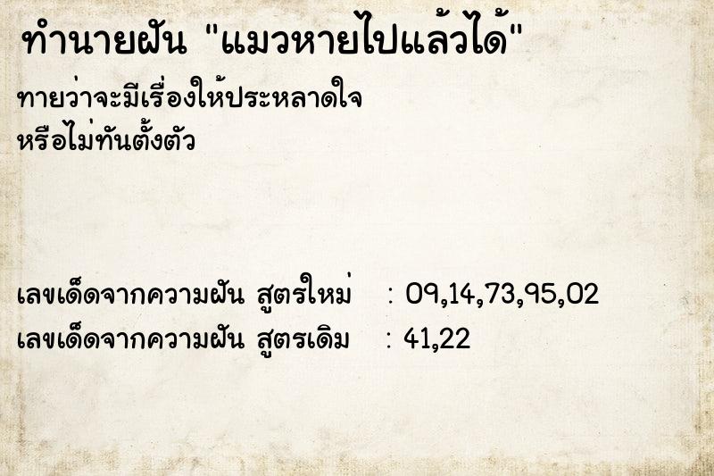 ทำนายฝันทำนายฝันแมวหายไปแล้วได้