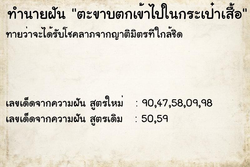 ทำนายฝันตะขาบตกเข้าไปในกระเป๋าเสื้อ ทำนายฝันทำนายฝันตะขาบตกเข้าไปในกระเป๋าเสื้อ