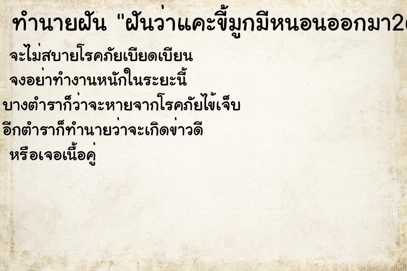ทำนายฝันทำนายฝันฝันว่าแคะขี้มูกมีหนอนออกมา2ตัวค