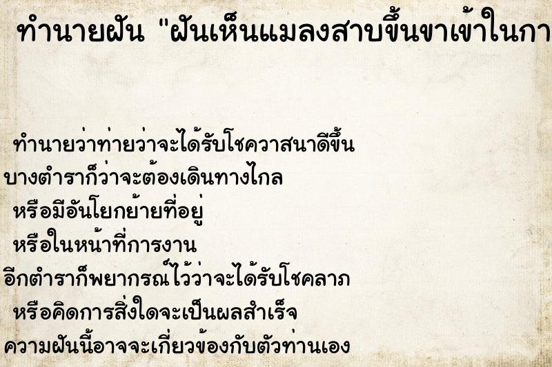 ทำนายฝันทำนายฝันฝันเห็นแมลงสาบขึ้นขาเข้าในกางเกงเยอะมาก