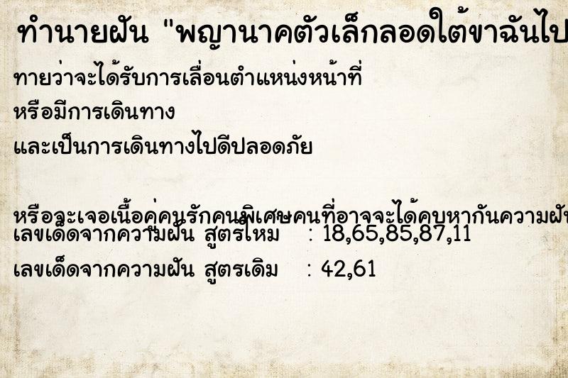 ทำนายฝันทำนายฝันพญานาคตัวเล็กลอดใต้ขาฉันไปกินงู