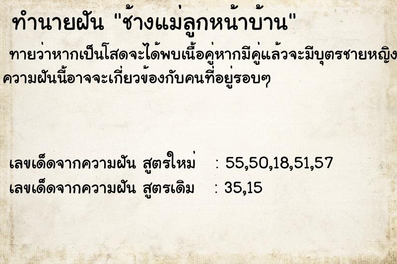 ทำนายฝันทำนายฝันช้างแม่ลูกหน้าบ้าน
