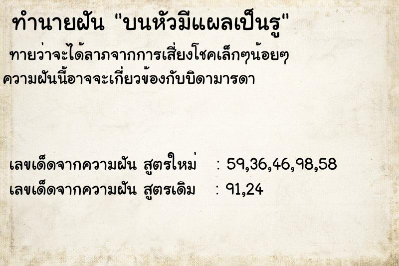 ทำนายฝันบนหัวมีแผลเป็นรู ทำนายฝันทำนายฝันบนหัวมีแผลเป็นรู
