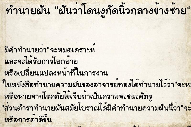 ทำนายฝัน ฝันว่าโดนงูกัดนิ้วกลางข้างซ้าย ทำนายฝัน ฝันว่าโดนงูกัดนิ้วกลางข้างซ้าย